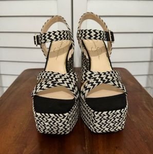Jessica Simpson Black and White Chevron Platform Heels